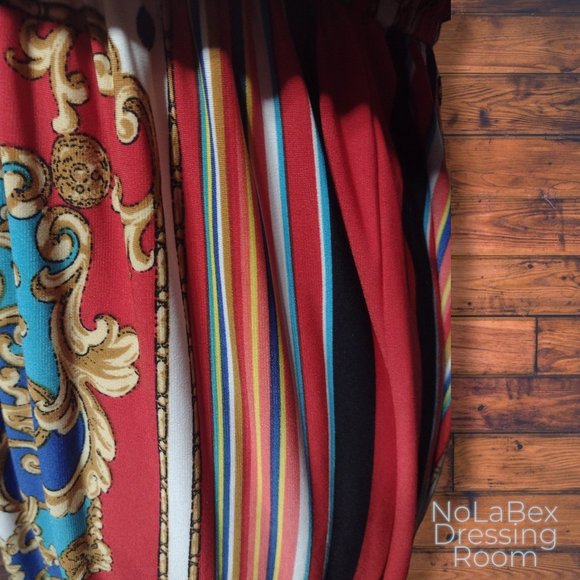 Surplice Shift Dress w/Red Blue and Gold Print - Picture 3 of 5